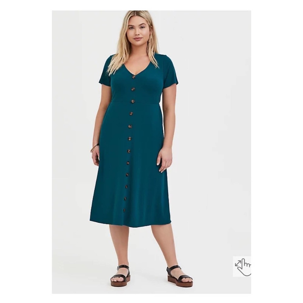 Torrid Dark Teal Rib Button Midi Dress Sz.3